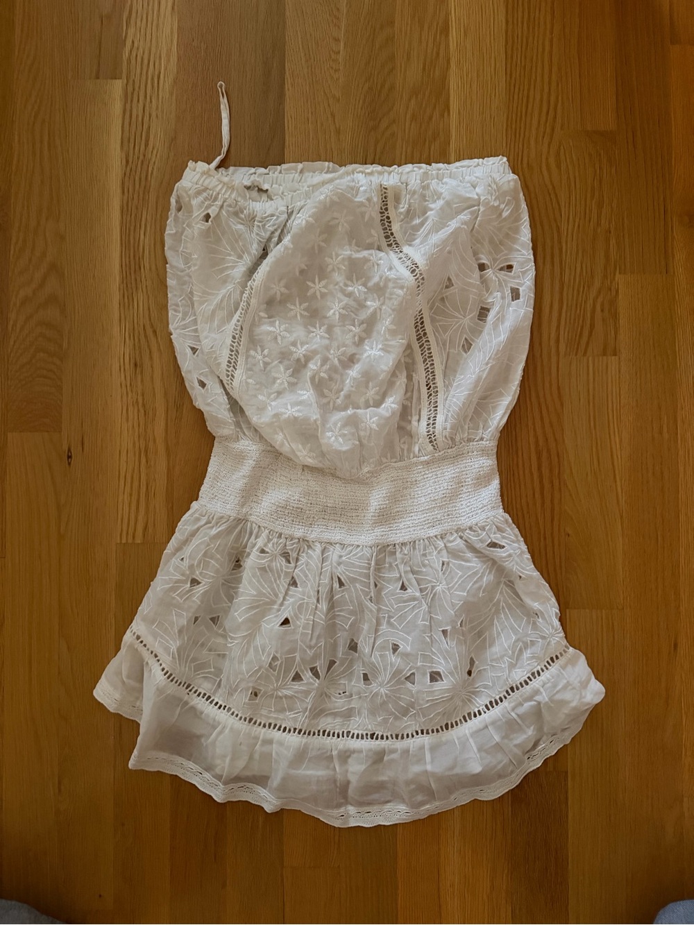 Ramy Brook White Strapless Eyelet Coverup Dress
